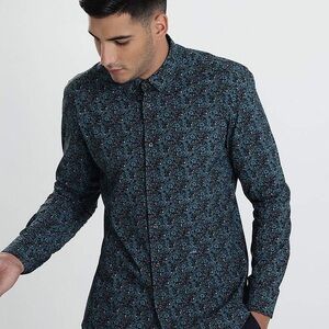 Rare Rabbit Floral Button Down Wonder Petrol Top